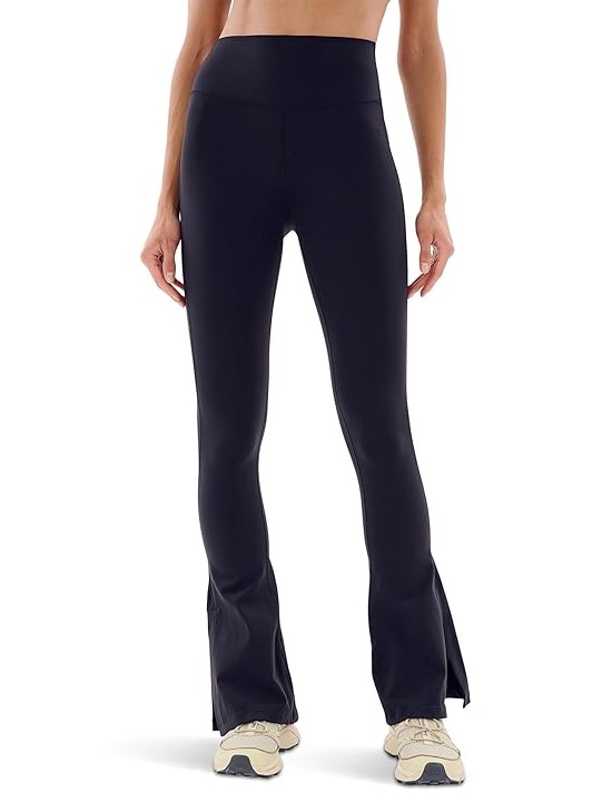 Splits59 Raquel High-Waist Supplex Flare Side Slit Womens Casual Pants Black